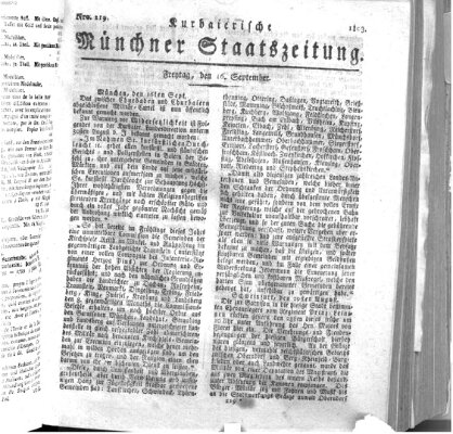 Kurpfalzbaierische Münchner Staats-Zeitung (Süddeutsche Presse) Freitag 16. September 1803