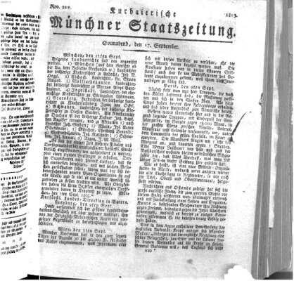 Kurpfalzbaierische Münchner Staats-Zeitung (Süddeutsche Presse) Samstag 17. September 1803