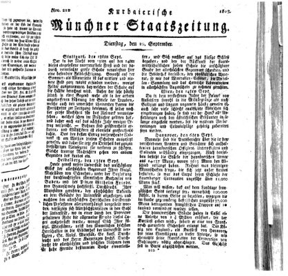 Kurpfalzbaierische Münchner Staats-Zeitung (Süddeutsche Presse) Dienstag 20. September 1803