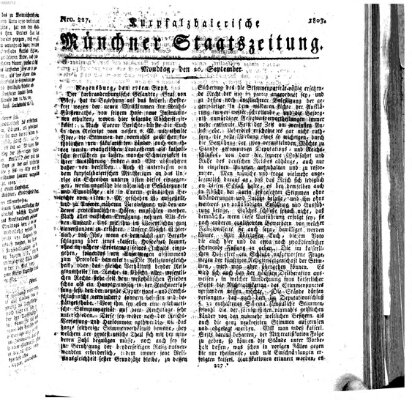 Kurpfalzbaierische Münchner Staats-Zeitung (Süddeutsche Presse) Montag 26. September 1803