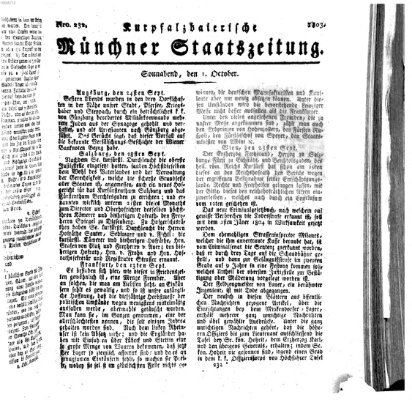 Kurpfalzbaierische Münchner Staats-Zeitung (Süddeutsche Presse) Samstag 1. Oktober 1803