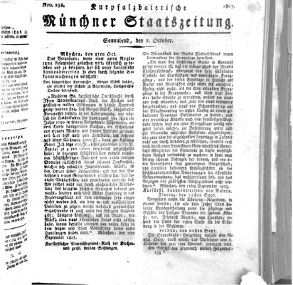 Kurpfalzbaierische Münchner Staats-Zeitung (Süddeutsche Presse) Samstag 8. Oktober 1803