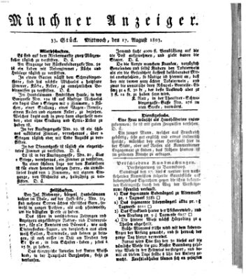 Kurpfalzbaierische Münchner Staats-Zeitung (Süddeutsche Presse) Mittwoch 17. August 1803