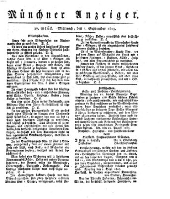 Kurpfalzbaierische Münchner Staats-Zeitung (Süddeutsche Presse) Mittwoch 7. September 1803