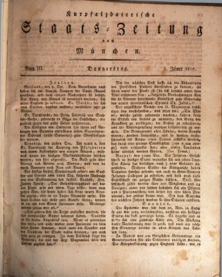 Kurpfalzbaierische Staatszeitung von München (Süddeutsche Presse) Donnerstag 3. Januar 1805