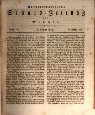 Kurpfalzbaierische Staatszeitung von München (Süddeutsche Presse) Donnerstag 10. Januar 1805