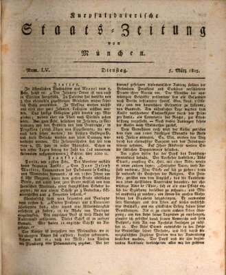 Kurpfalzbaierische Staatszeitung von München (Süddeutsche Presse) Dienstag 5. März 1805