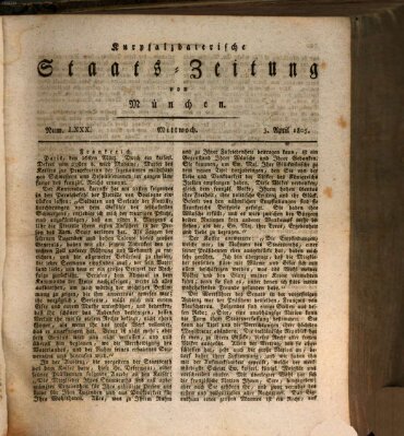 Kurpfalzbaierische Staatszeitung von München (Süddeutsche Presse) Mittwoch 3. April 1805