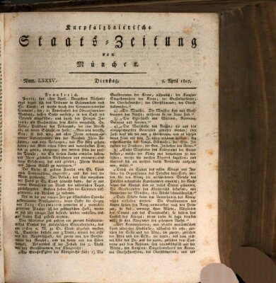 Kurpfalzbaierische Staatszeitung von München (Süddeutsche Presse) Dienstag 9. April 1805