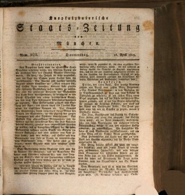 Kurpfalzbaierische Staatszeitung von München (Süddeutsche Presse) Donnerstag 18. April 1805