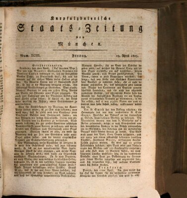 Kurpfalzbaierische Staatszeitung von München (Süddeutsche Presse) Freitag 19. April 1805