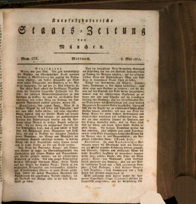 Kurpfalzbaierische Staatszeitung von München (Süddeutsche Presse) Mittwoch 8. Mai 1805