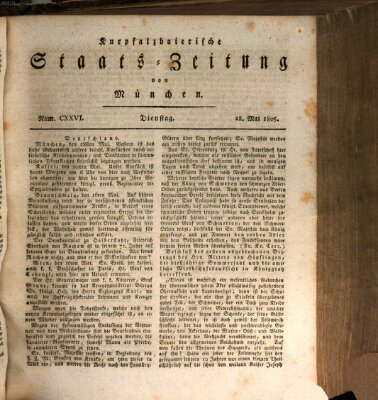 Kurpfalzbaierische Staatszeitung von München (Süddeutsche Presse) Dienstag 28. Mai 1805