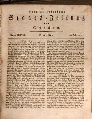 Kurpfalzbaierische Staatszeitung von München (Süddeutsche Presse) Donnerstag 18. Juli 1805