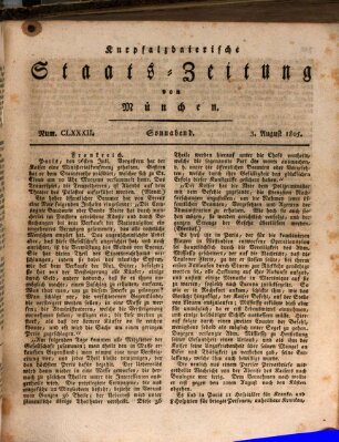 Kurpfalzbaierische Staatszeitung von München (Süddeutsche Presse) Samstag 3. August 1805