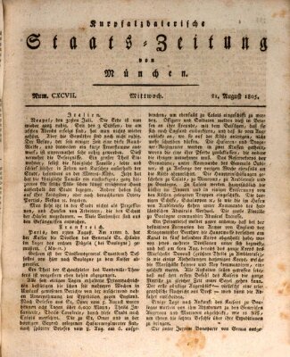 Kurpfalzbaierische Staatszeitung von München (Süddeutsche Presse) Mittwoch 21. August 1805