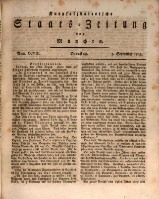 Kurpfalzbaierische Staatszeitung von München (Süddeutsche Presse) Dienstag 3. September 1805