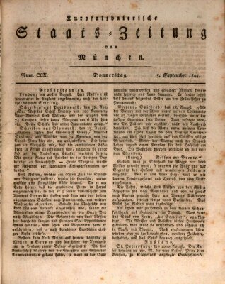 Kurpfalzbaierische Staatszeitung von München (Süddeutsche Presse) Donnerstag 5. September 1805