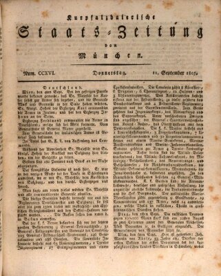 Kurpfalzbaierische Staatszeitung von München (Süddeutsche Presse) Donnerstag 12. September 1805