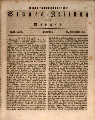 Kurpfalzbaierische Staatszeitung von München (Süddeutsche Presse) Dienstag 17. September 1805