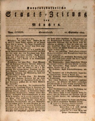 Kurpfalzbaierische Staatszeitung von München (Süddeutsche Presse) Samstag 21. September 1805