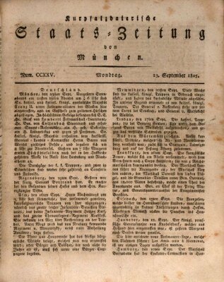 Kurpfalzbaierische Staatszeitung von München (Süddeutsche Presse) Montag 23. September 1805