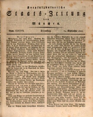 Kurpfalzbaierische Staatszeitung von München (Süddeutsche Presse) Dienstag 24. September 1805