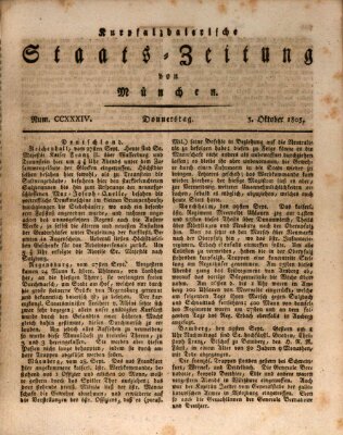 Kurpfalzbaierische Staatszeitung von München (Süddeutsche Presse) Donnerstag 3. Oktober 1805