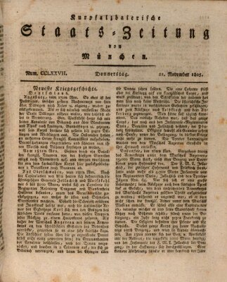 Kurpfalzbaierische Staatszeitung von München (Süddeutsche Presse) Donnerstag 21. November 1805