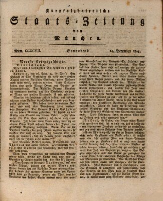 Kurpfalzbaierische Staatszeitung von München (Süddeutsche Presse) Samstag 14. Dezember 1805