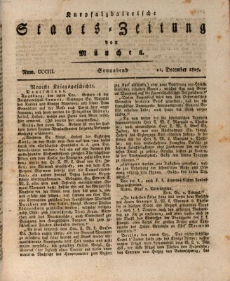 Kurpfalzbaierische Staatszeitung von München (Süddeutsche Presse) Samstag 21. Dezember 1805