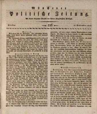 Münchener politische Zeitung (Süddeutsche Presse) Dienstag 21. September 1813