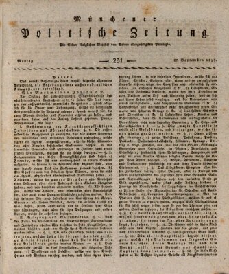 Münchener politische Zeitung (Süddeutsche Presse) Montag 27. September 1813