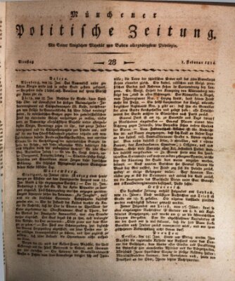 Münchener politische Zeitung (Süddeutsche Presse) Dienstag 1. Februar 1814