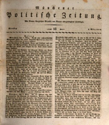 Münchener politische Zeitung (Süddeutsche Presse) Dienstag 8. März 1814