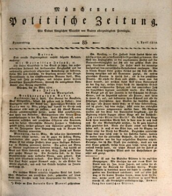 Münchener politische Zeitung (Süddeutsche Presse) Donnerstag 7. April 1814