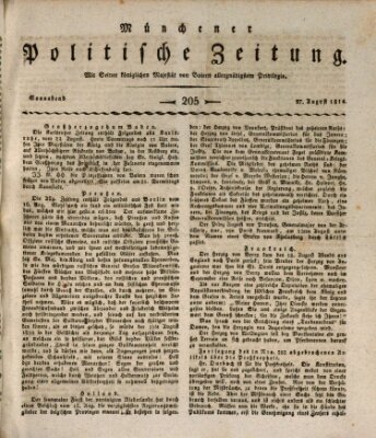 Münchener politische Zeitung (Süddeutsche Presse) Samstag 27. August 1814