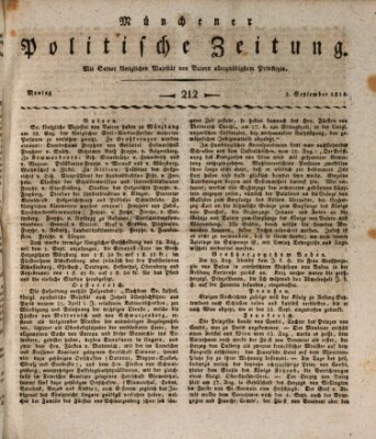 Münchener politische Zeitung (Süddeutsche Presse) Montag 5. September 1814