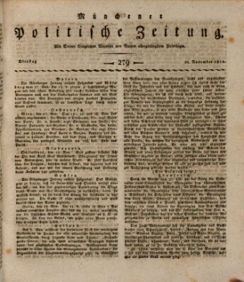 Münchener politische Zeitung (Süddeutsche Presse) Dienstag 22. November 1814