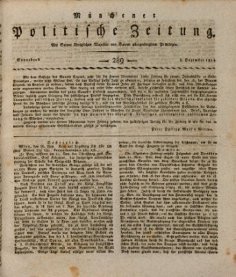 Münchener politische Zeitung (Süddeutsche Presse) Samstag 3. Dezember 1814