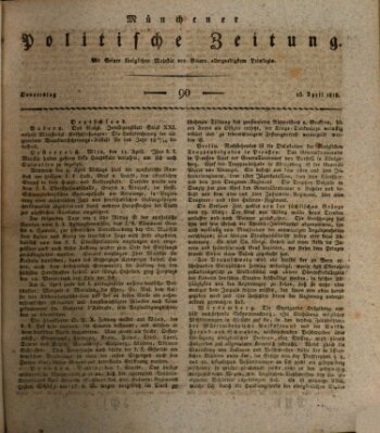 Münchener politische Zeitung (Süddeutsche Presse) Donnerstag 16. April 1818