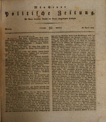 Münchener politische Zeitung (Süddeutsche Presse) Montag 20. April 1818