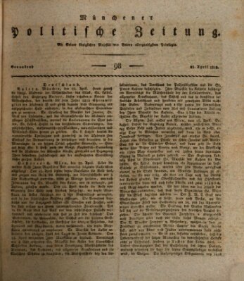 Münchener politische Zeitung (Süddeutsche Presse) Samstag 25. April 1818