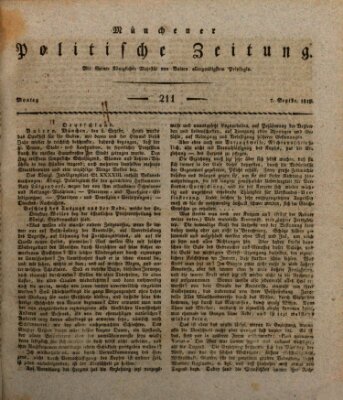 Münchener politische Zeitung (Süddeutsche Presse) Montag 7. September 1818