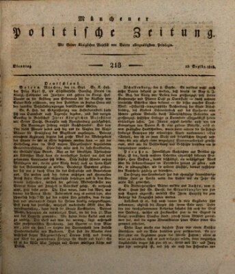 Münchener politische Zeitung (Süddeutsche Presse) Dienstag 15. September 1818