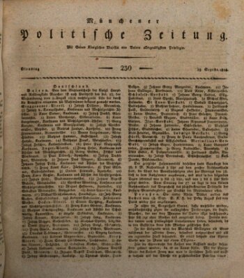 Münchener politische Zeitung (Süddeutsche Presse) Dienstag 29. September 1818