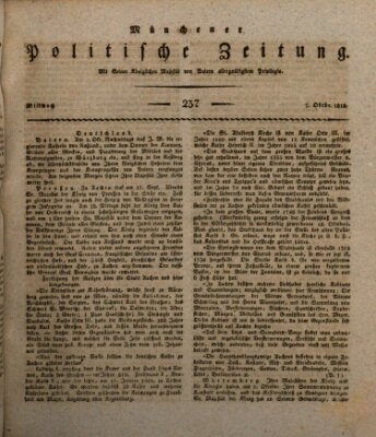 Münchener politische Zeitung (Süddeutsche Presse) Mittwoch 7. Oktober 1818