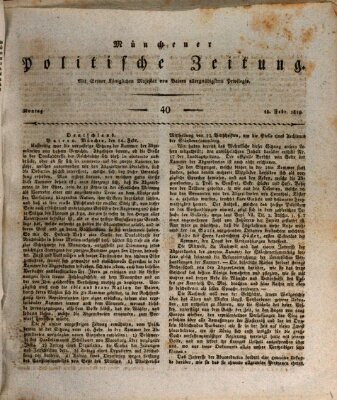 Münchener politische Zeitung (Süddeutsche Presse) Montag 15. Februar 1819