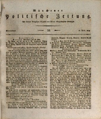 Münchener politische Zeitung (Süddeutsche Presse) Samstag 27. Februar 1819