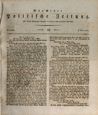 Münchener politische Zeitung (Süddeutsche Presse) Dienstag 9. März 1819